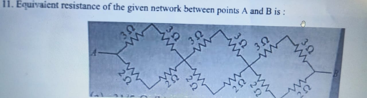 11. Equivalent resistance of the given network between points A and B 