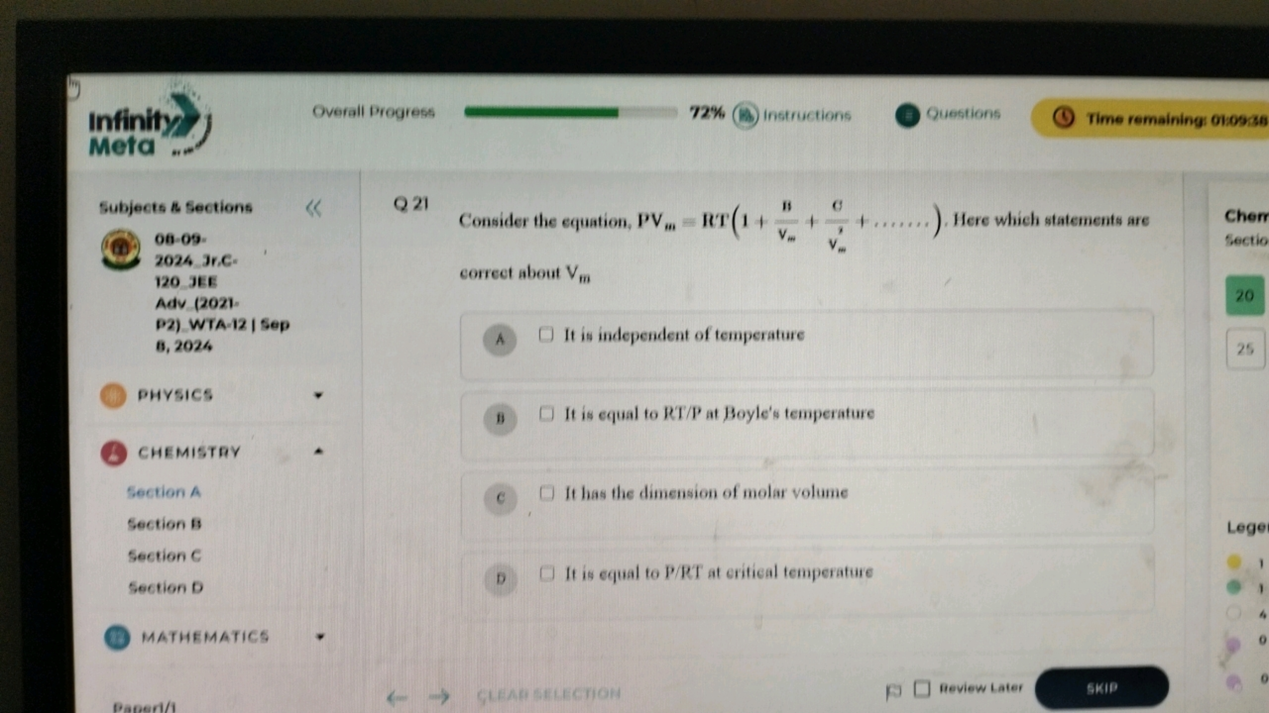 IV)
infinity
Overail Progress
72%
(4)
Instructions
Questions
Time rema