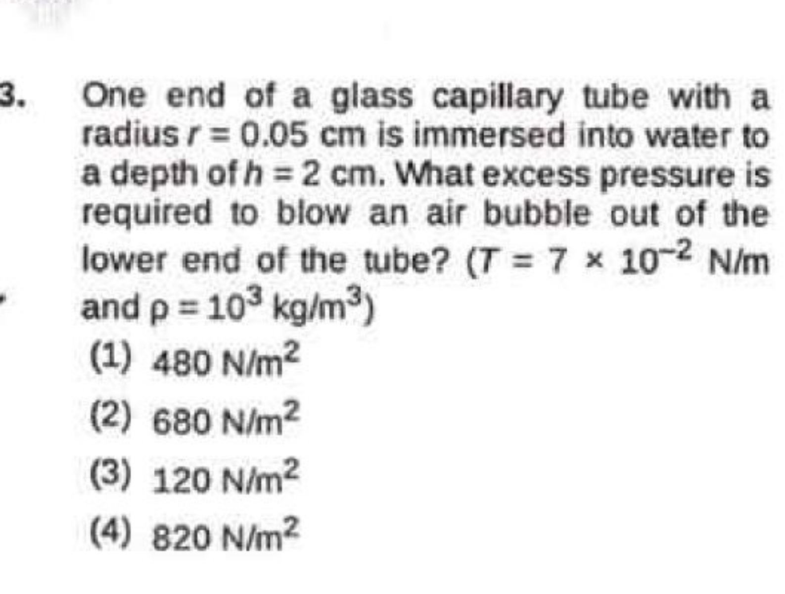 One end of a glass capillary tube with a radius r=0.05 cm is immersed 