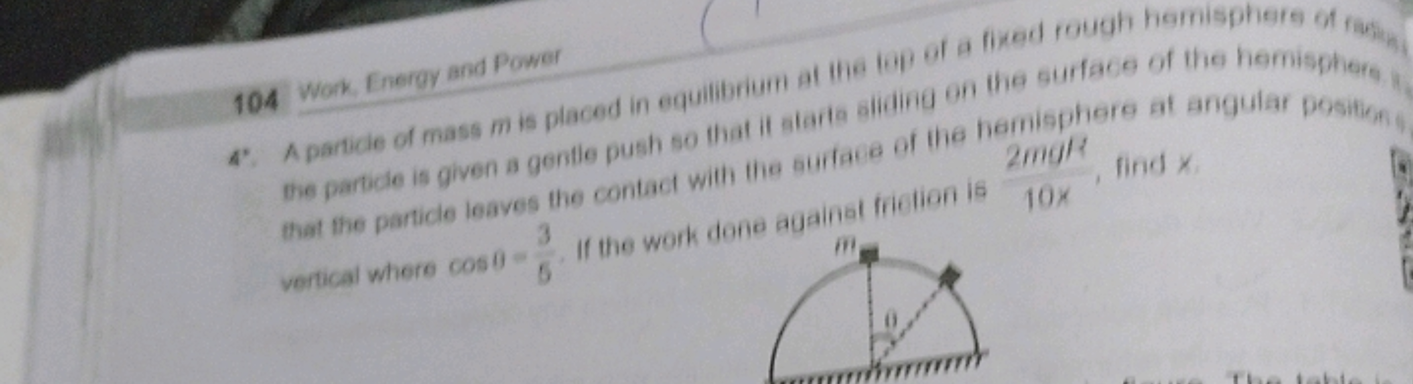 4. A particie of mass m is placed in equilibrium at ine lop of a fined