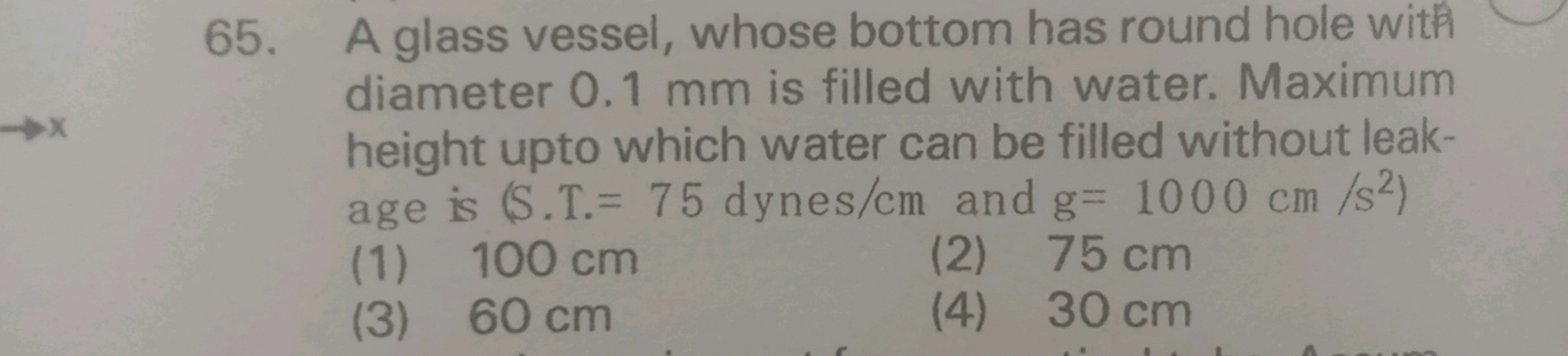 65. A glass vessel, whose bottom has round hole with diameter 0.1 mm i