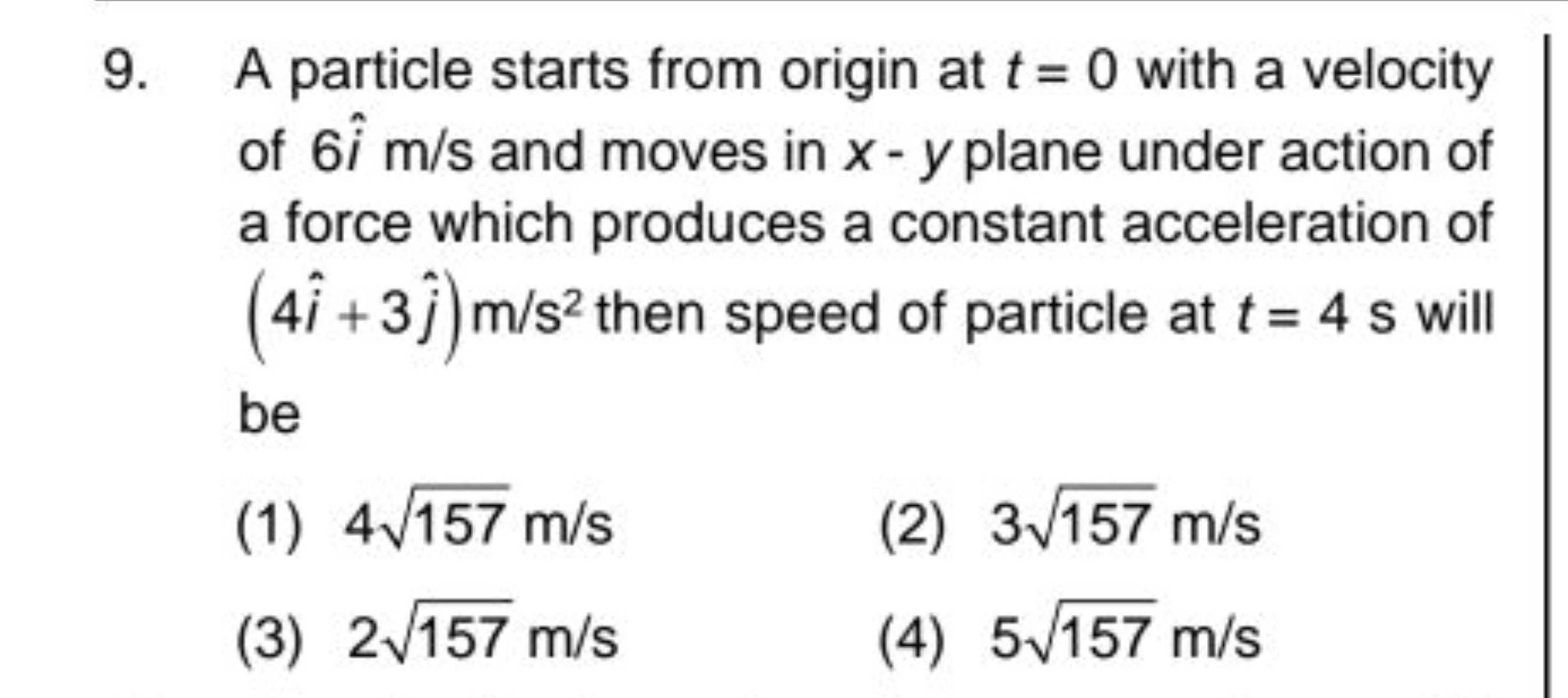 9. A particle starts from origin at t=0 with a velocity of 6i^ m/s and