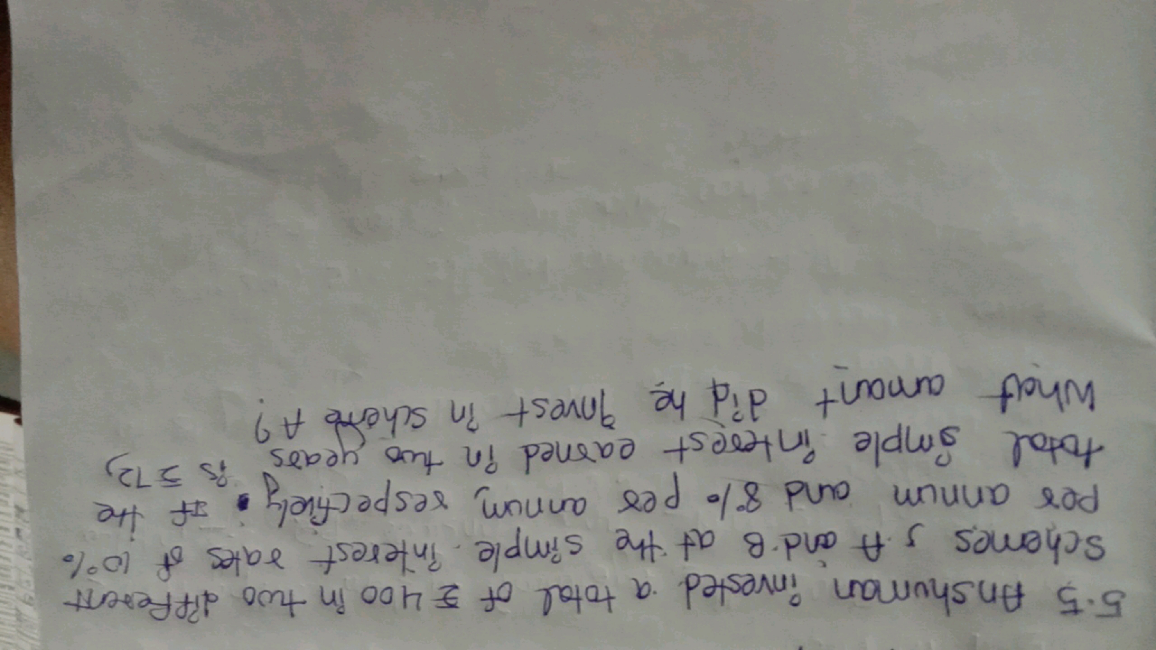 5.5 Anshuman invested a total of 400 in two different schemes, A and B