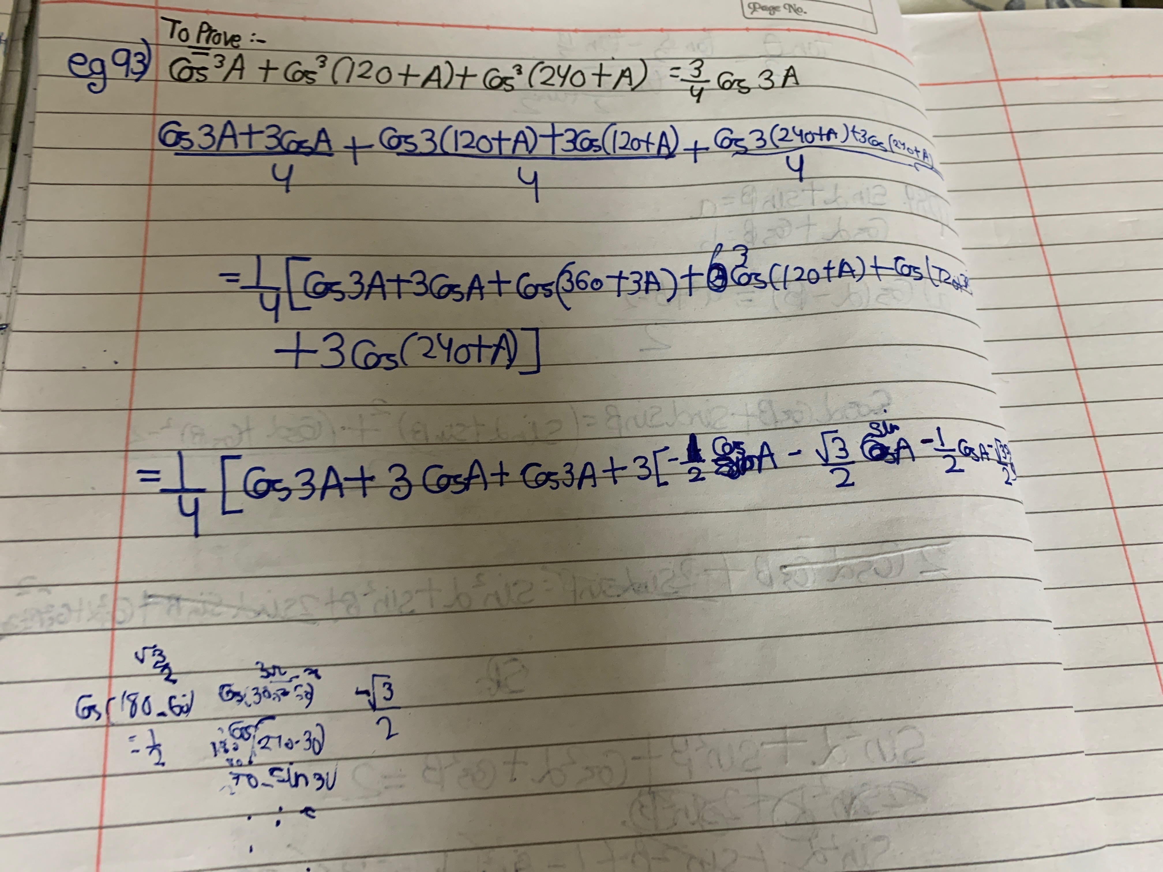 \frac{\cos 3 A+3 \cos A}{4}+\frac{\cos 3(120+A)+3 \cos (120+A)}{4}+\fr