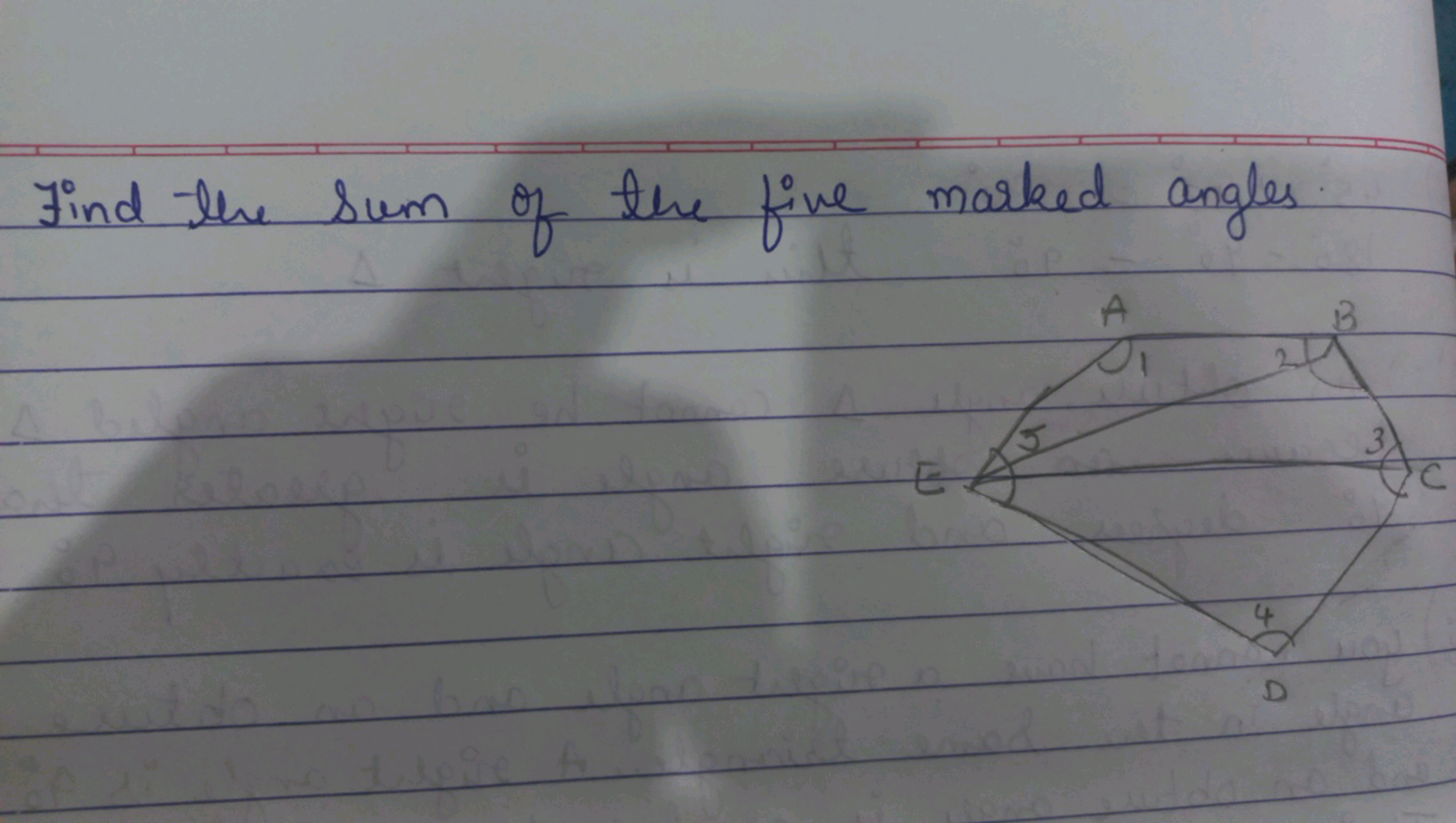 Find the sum of the five marked angles