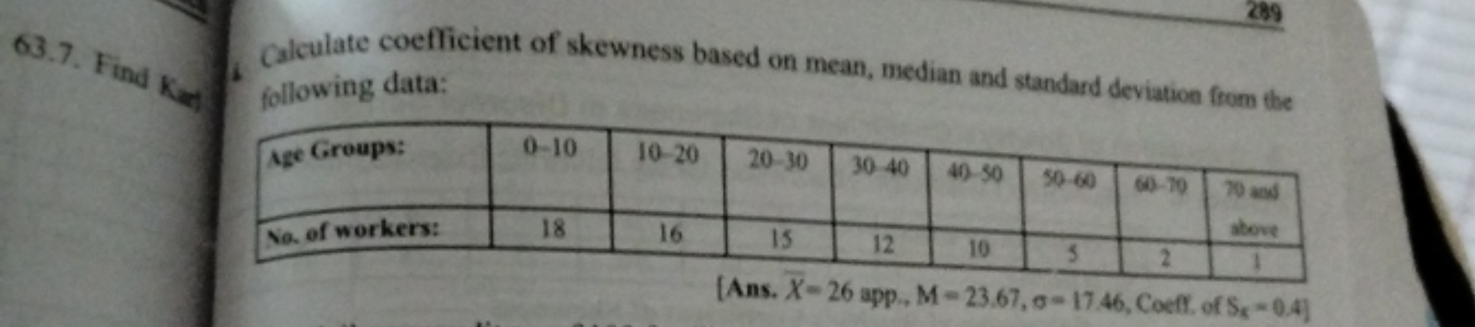 63.7. Find i i calculate coefficient of skewness based on mean, median