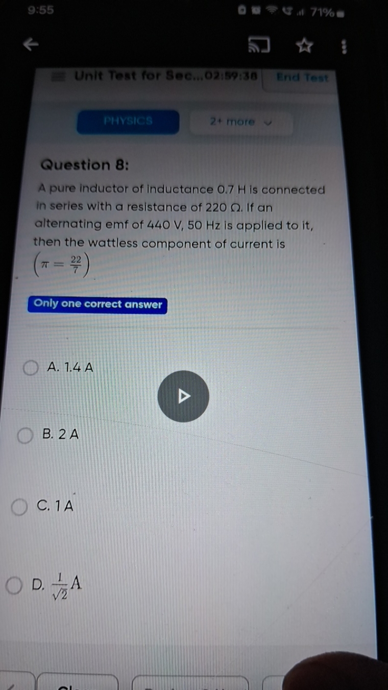 9:55
* 71%
Unit Test for Sec...02:59:38
End Test
PHistes
2+ more

Ques