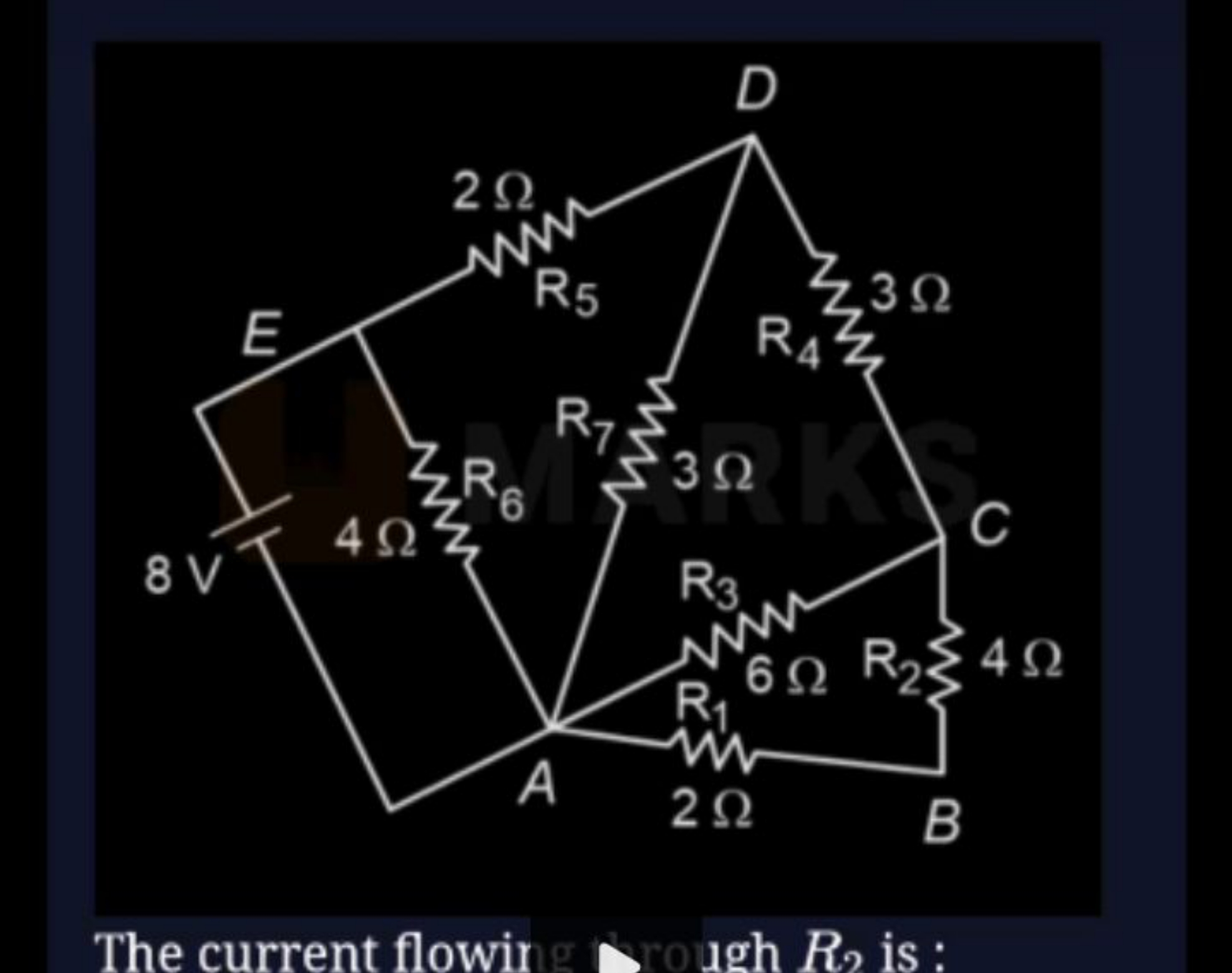 The current flowir
igh R～​ is :