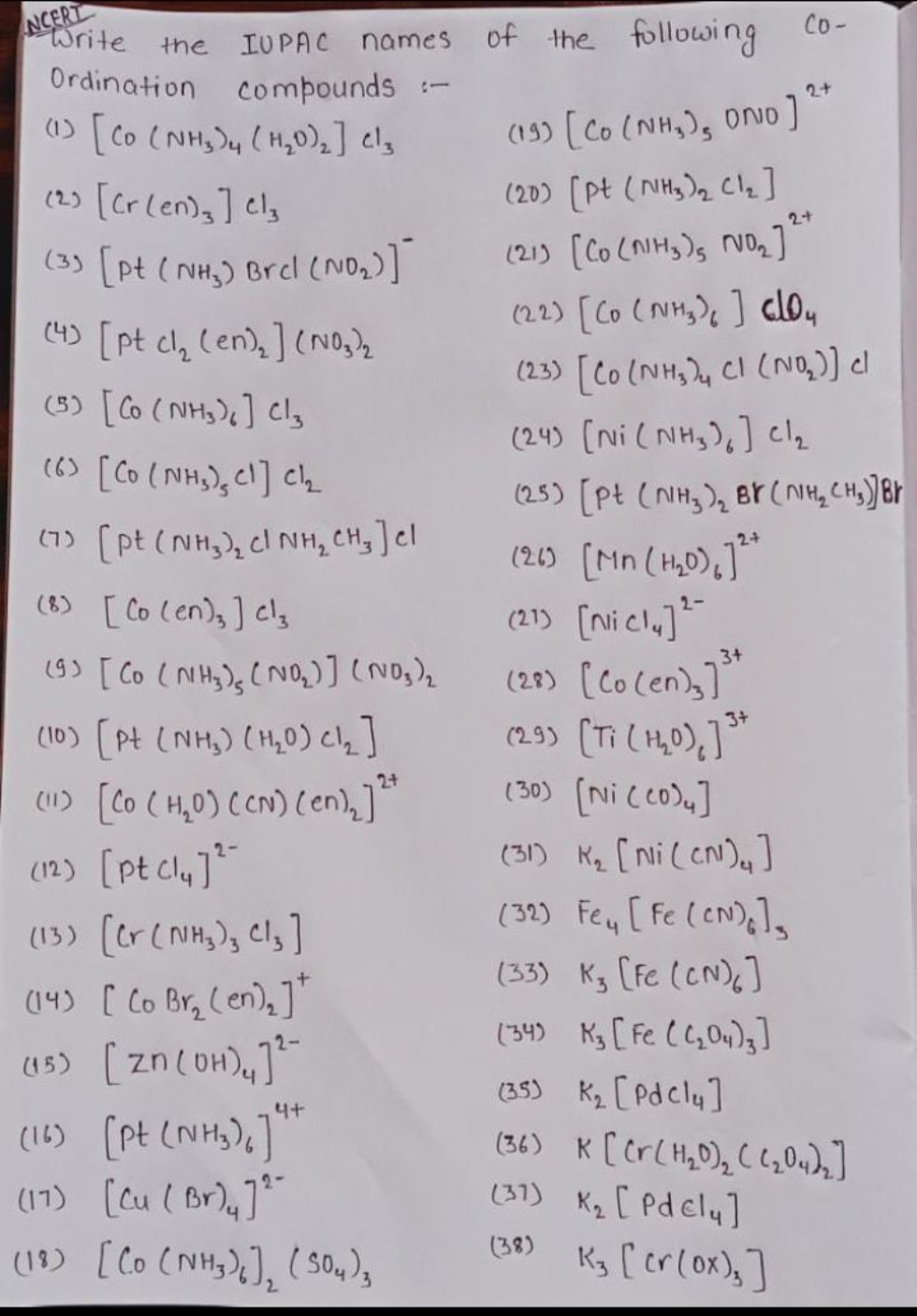 NCERT.
Write the IUPAC names of the following COOrdination compounds :