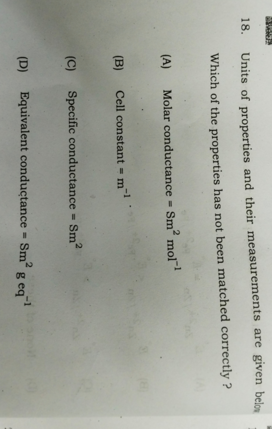 18. Units of properties and their measurements are given belon Which o