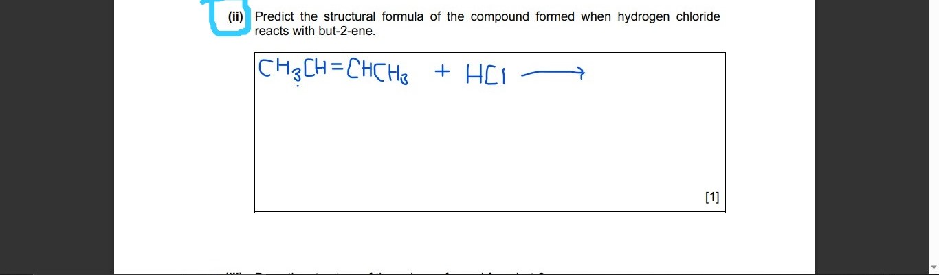 (ii) Predict the structural formula of the compound formed when hydrog