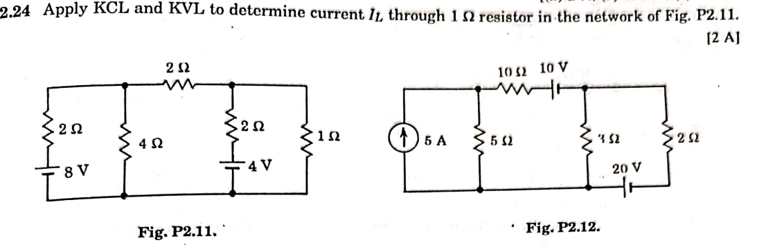 2.24 Apply KCL and KVL to determine current IL​ through 1Ω resistor in