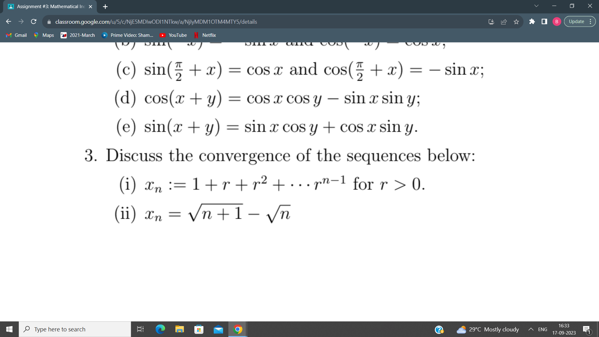 \& Assignment \#3: Mathematical Inc ×+ ←→C& classroom.google.com/u/5/c