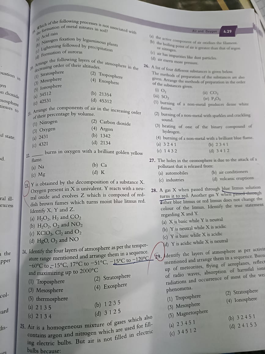 Air and Dxygen
4.29
(a) the active component of air oxadives the filam