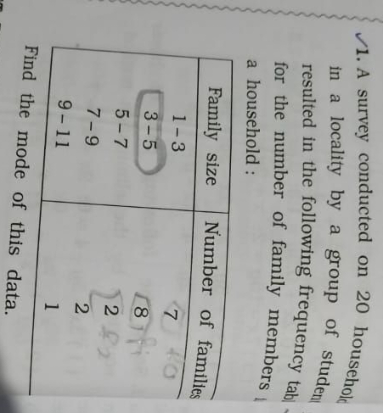 1. A survey conducted on 20 househole in a locality by a group of stud