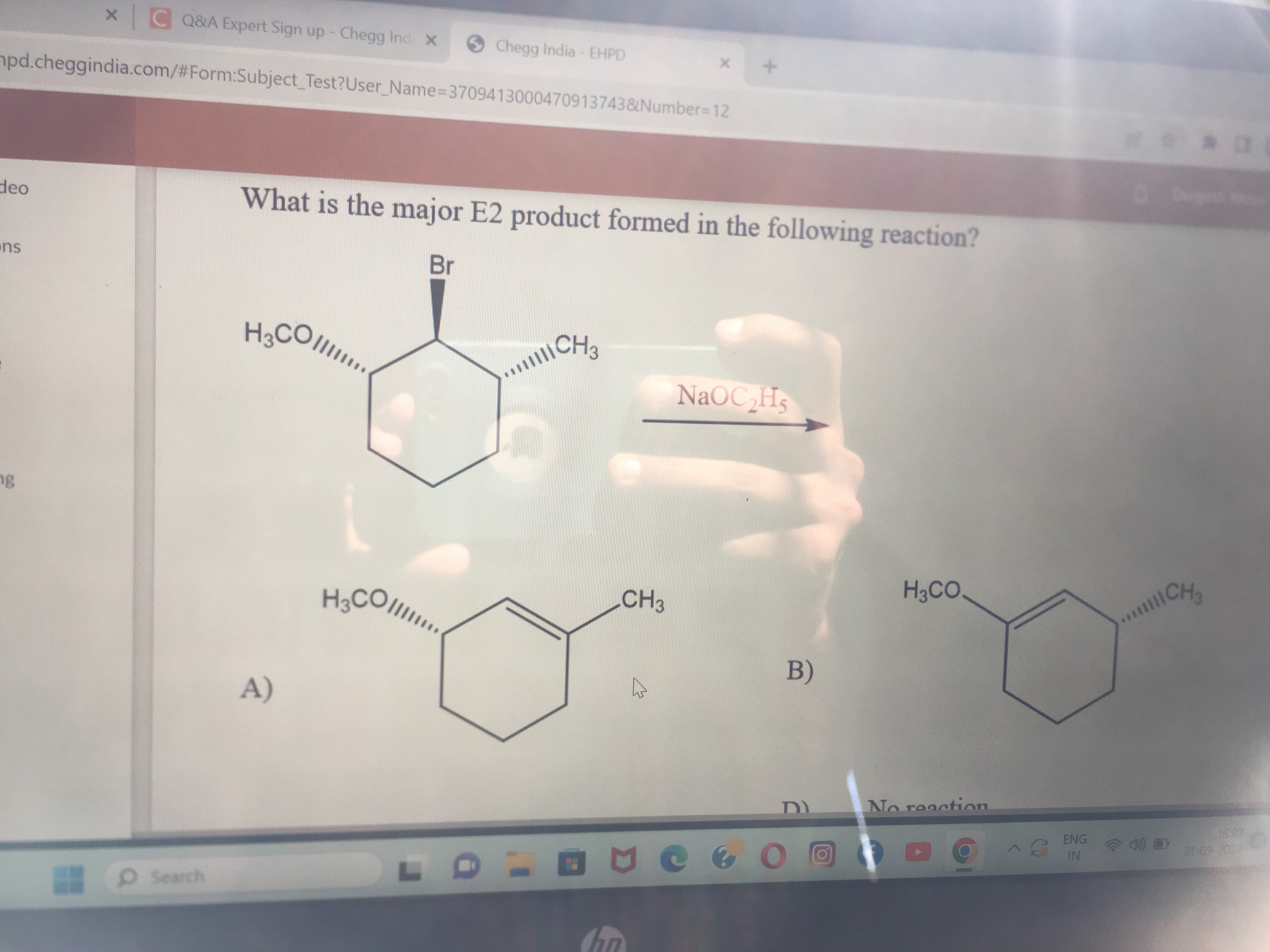 What is the major E2 product formed in the following reaction?
CO[C@H]