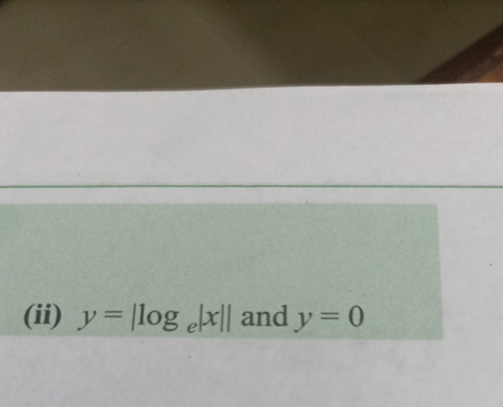 (ii) y=∣loge​∣x∣∣ and y=0