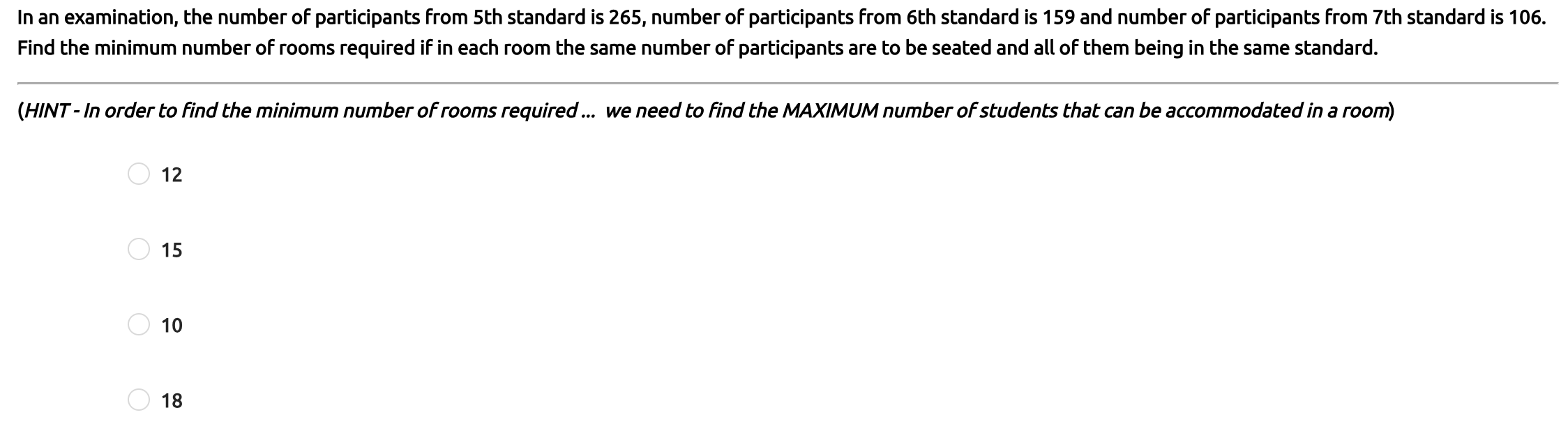 In an examination, the number of participants from 5 th standard is 26