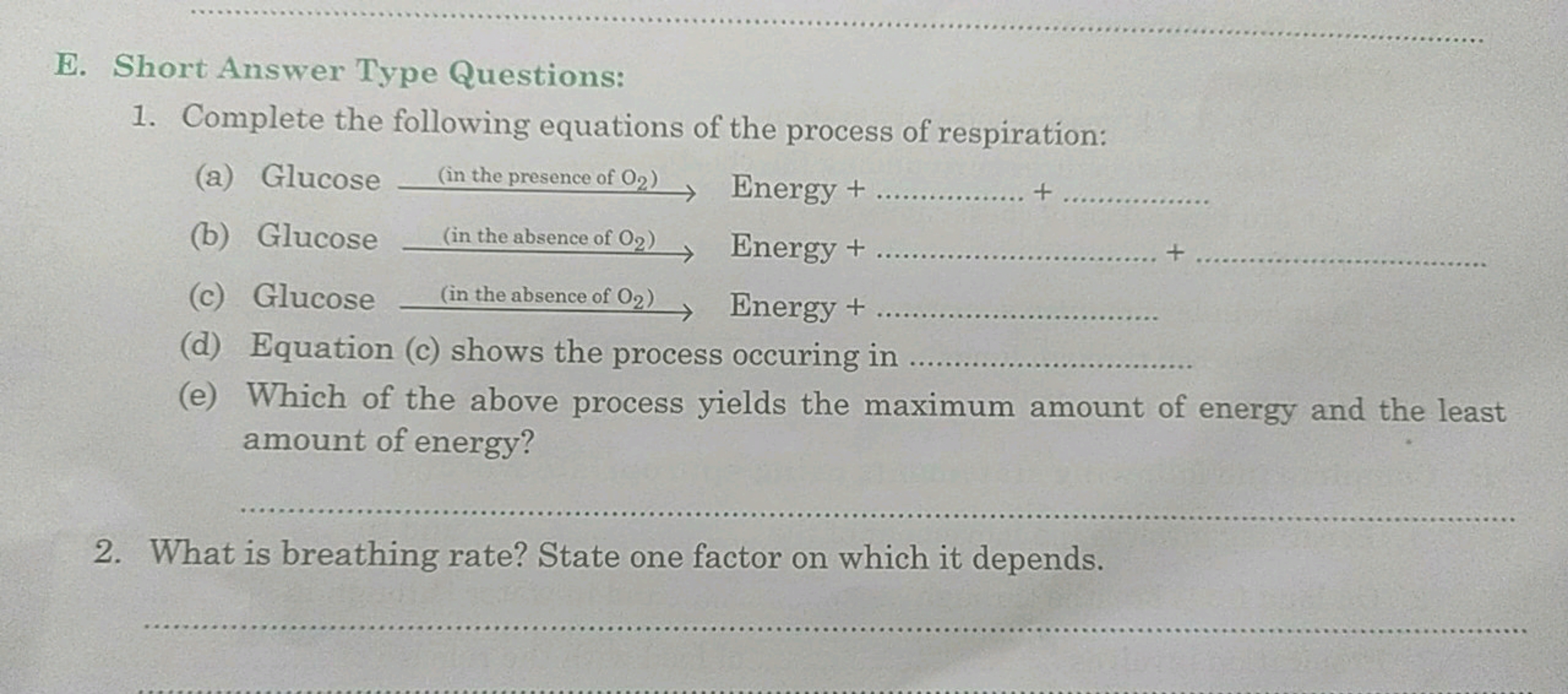 E. Short Answer Type Questions:
1. Complete the following equations of