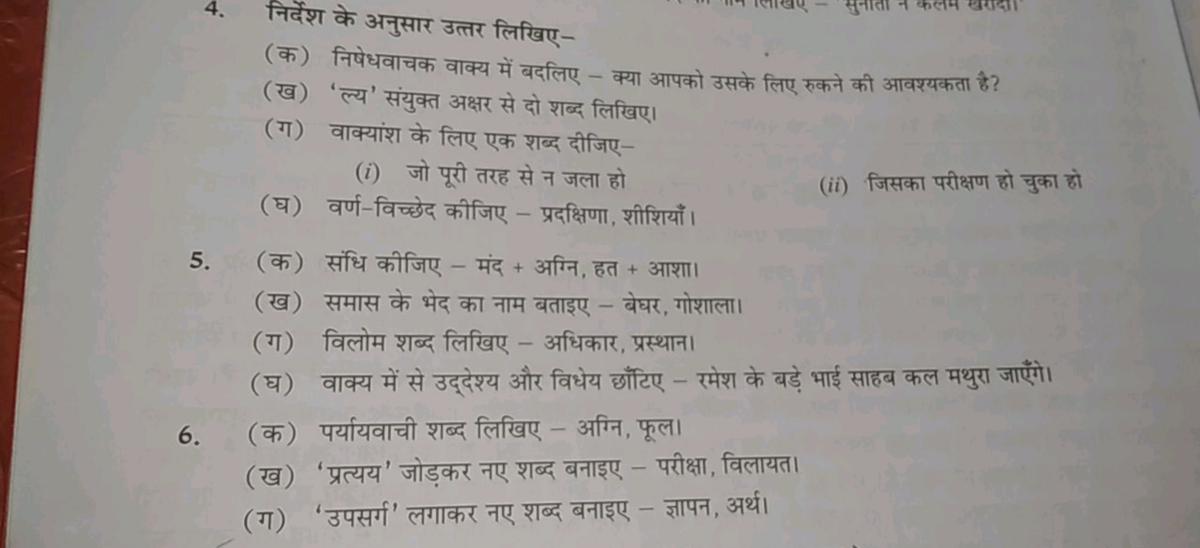 4. निर्देश के अनुसार उत्तर लिखिए-
(क) निषेधवाचक वाक्य में बदलिए - क्या