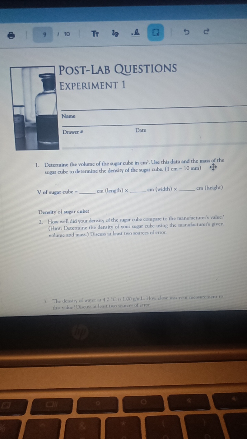 9
/ 10
TT
28
.4
5
C

POST-LAB QUESTIONS EXPERIMENT 1
1. Determine the 