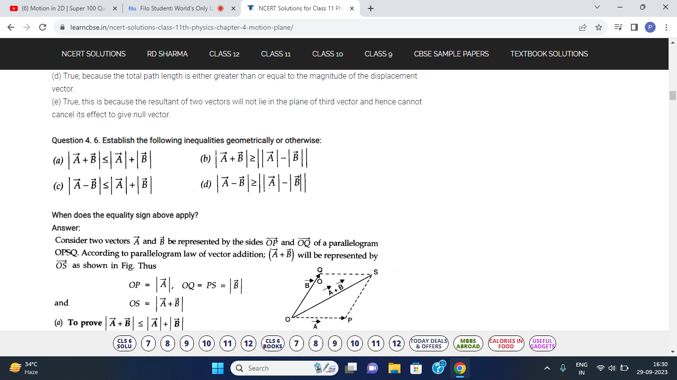 When does the equality sign above apply? Answer: Consider two vectors 