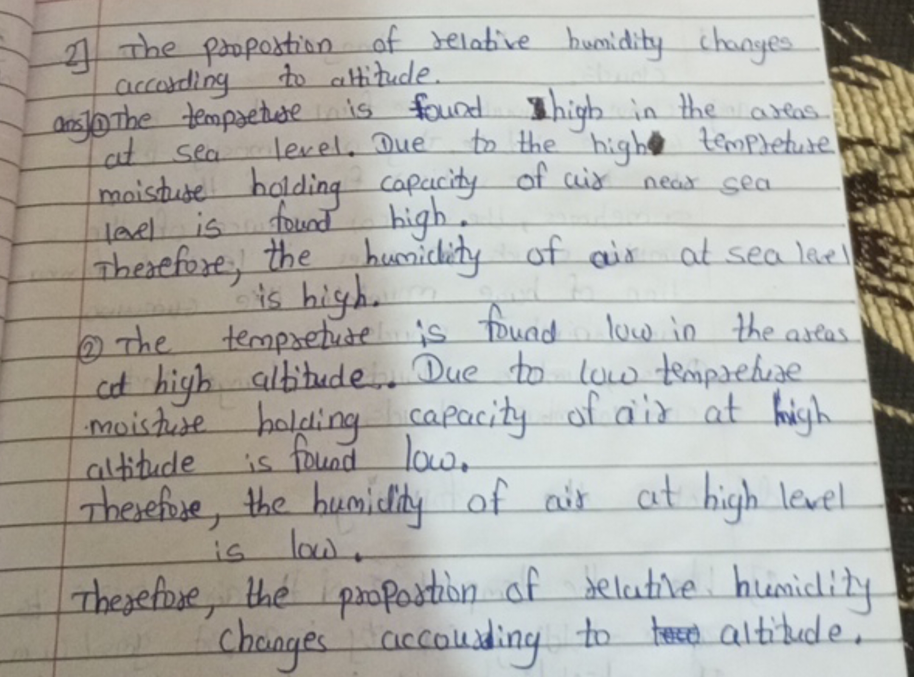 2] The proportion of relative humidity changes according to altitude.
