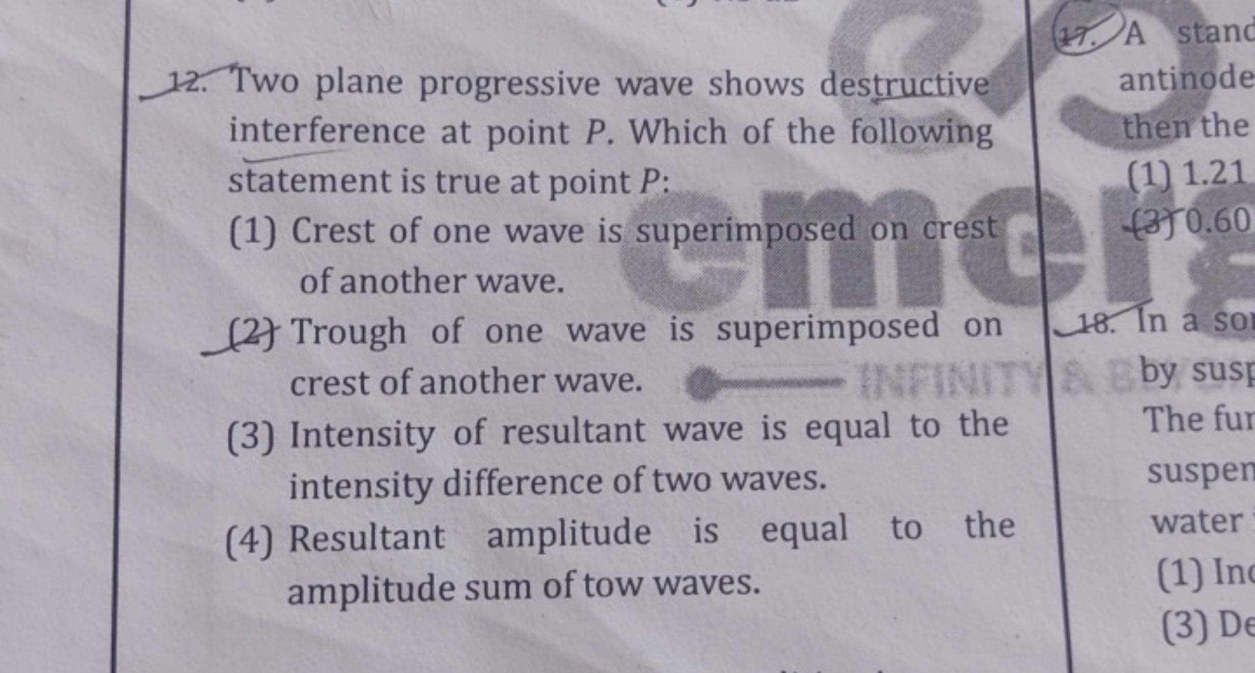 12. Two plane progressive wave shows destructive interference at point