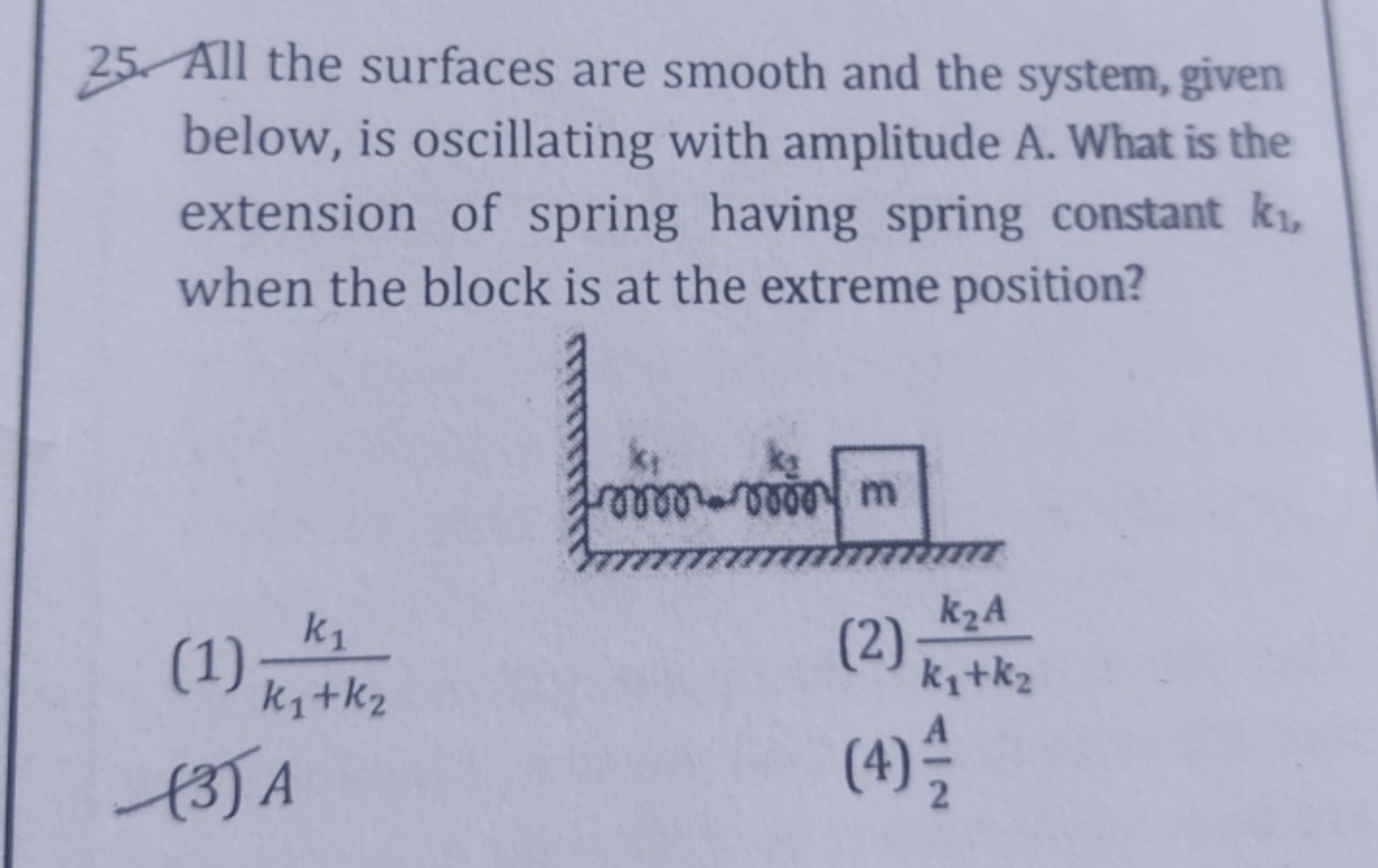 25. All the surfaces are smooth and the system, given below, is oscill