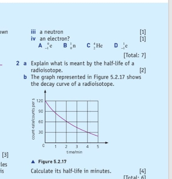 iii a neutron
iv an electron?
A −10​e
B 01​n
C 24​He
D −11​e
[1]
[1]
[