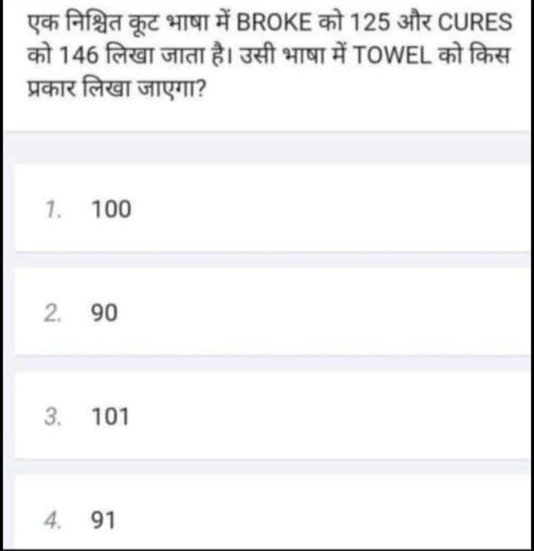 एक निश्चित कूट भाषा में BROKE को 125 और CURES को 146 लिखा जाता है। उसी