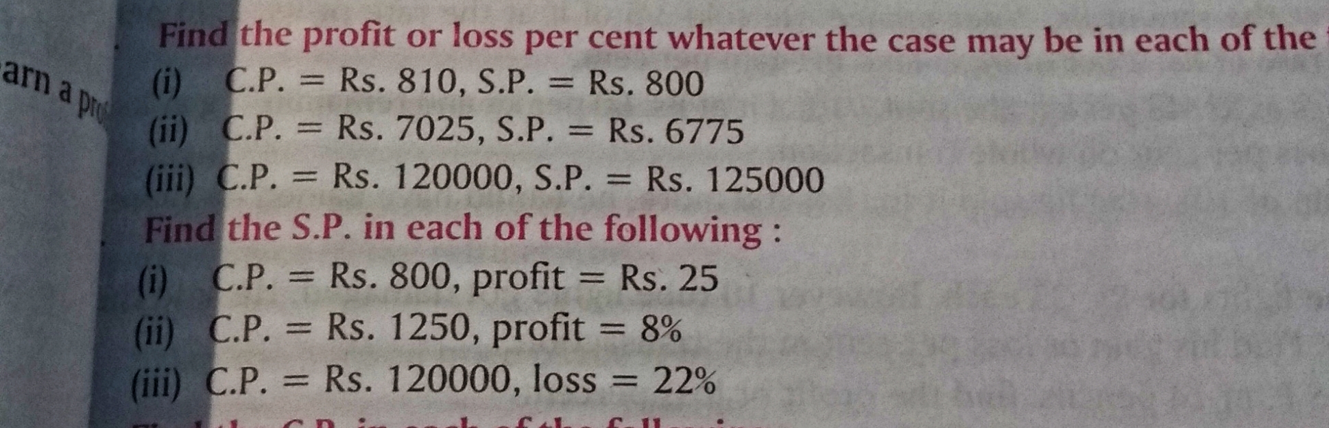 Find the profit or loss per cent whatever the case may be in each of t
