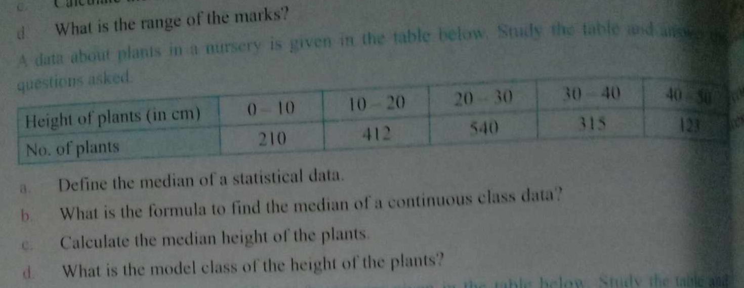 data about plants in a nursery is given in the fable betow. Study the 