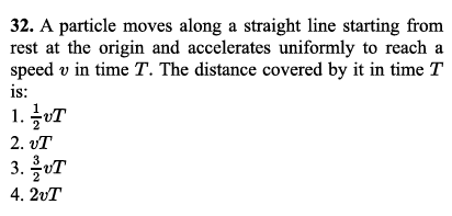 32. A particle moves along a straight line starting from rest at the o