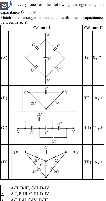 25 In every one of the following arrangements, the capacitance C=5μ F.