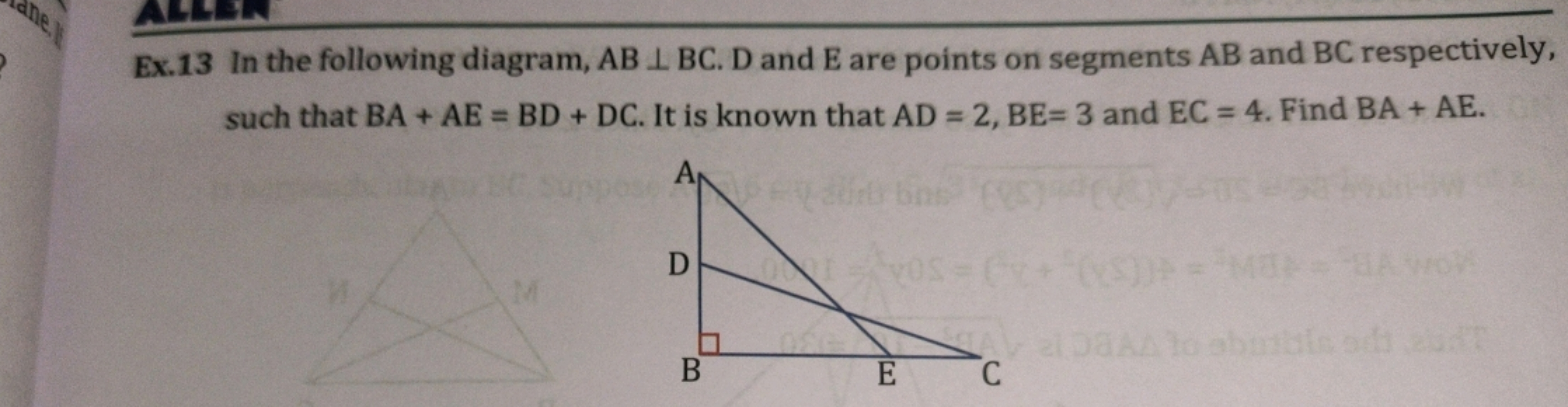 ane.
Ex.13 In the following diagram, ABL BC. D and E are points on seg