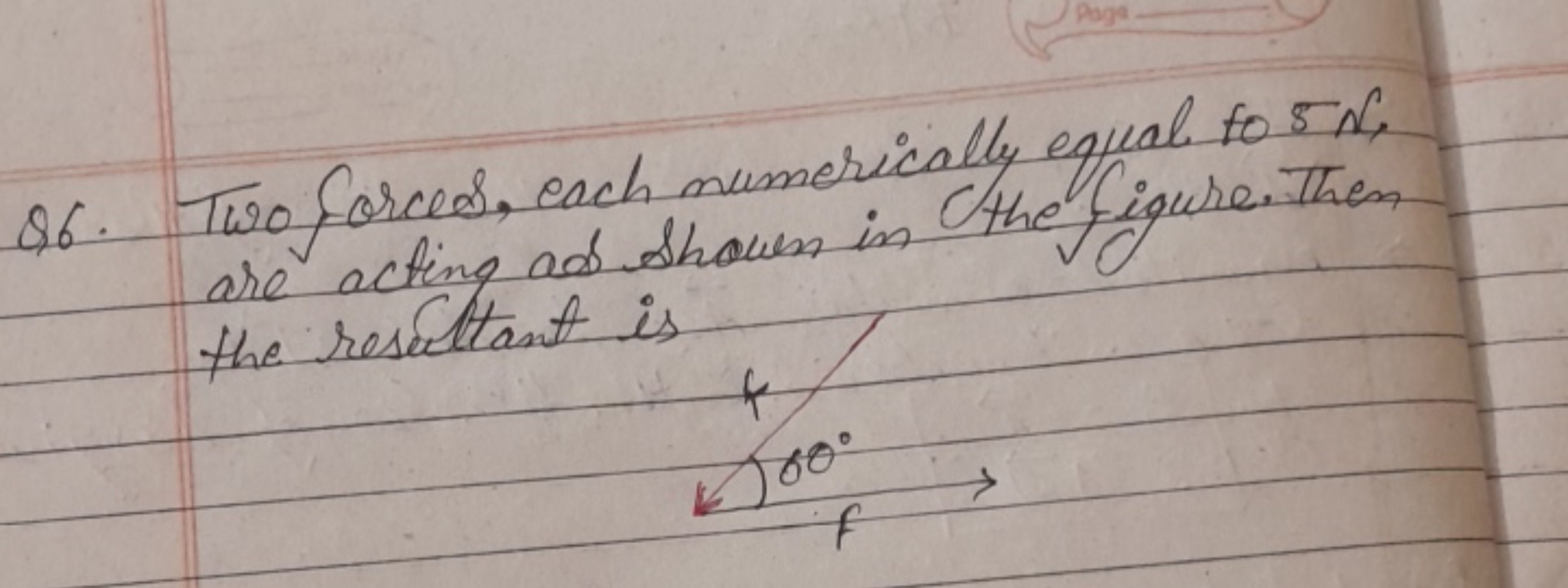 Q6. Two forces, each numerically equal to 5 N , Two forces, each numer