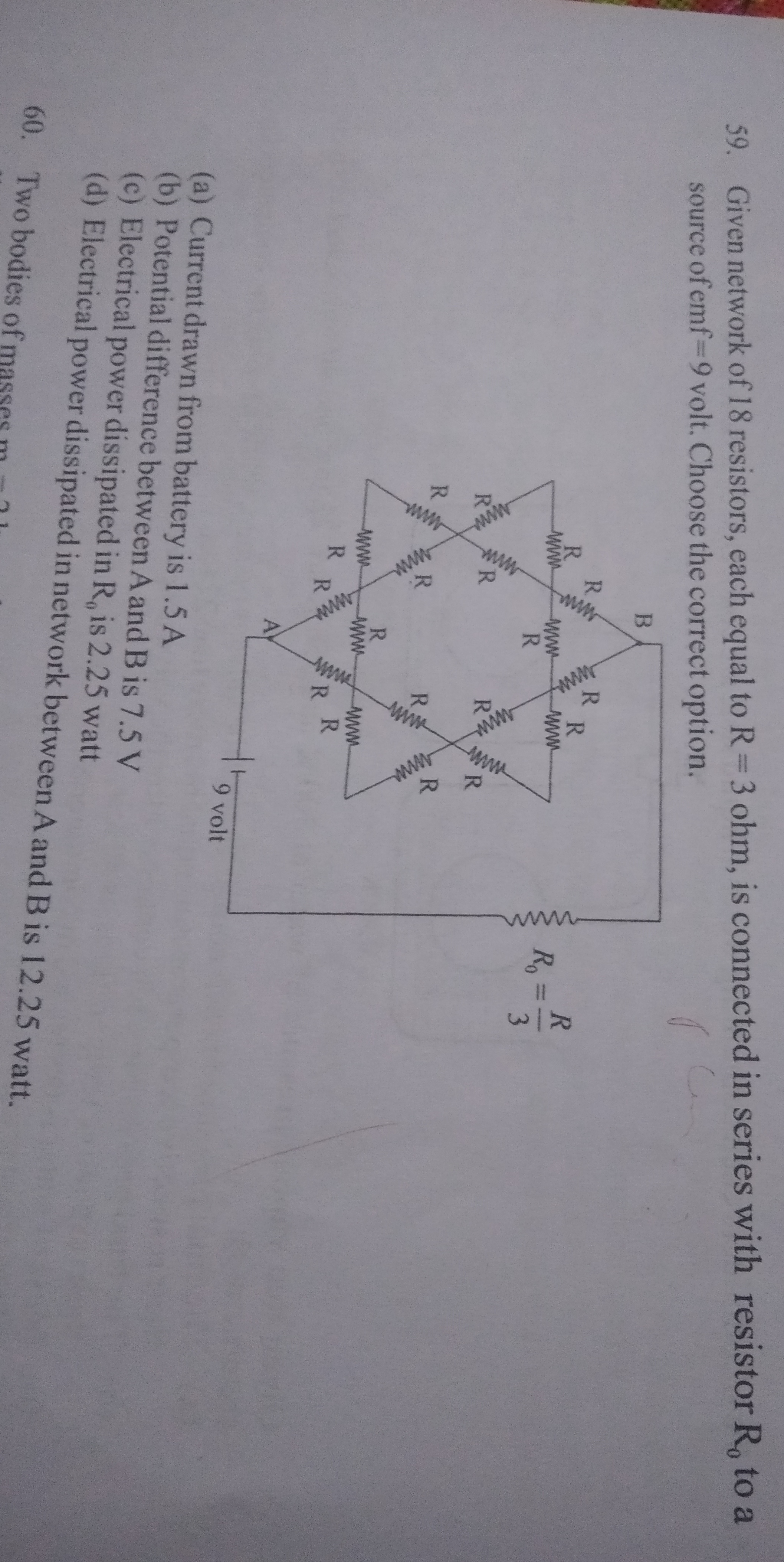 Given network of 18 resistors, each equal to R=3ohm, is connected in s