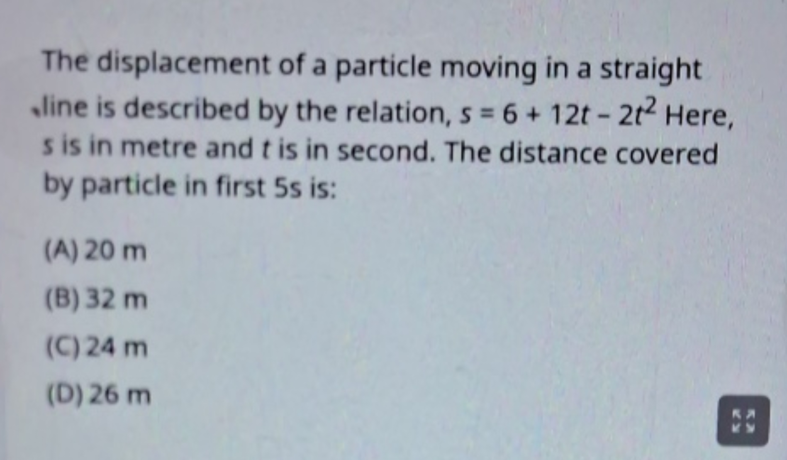 The displacement of a particle moving in a straight , line is describe