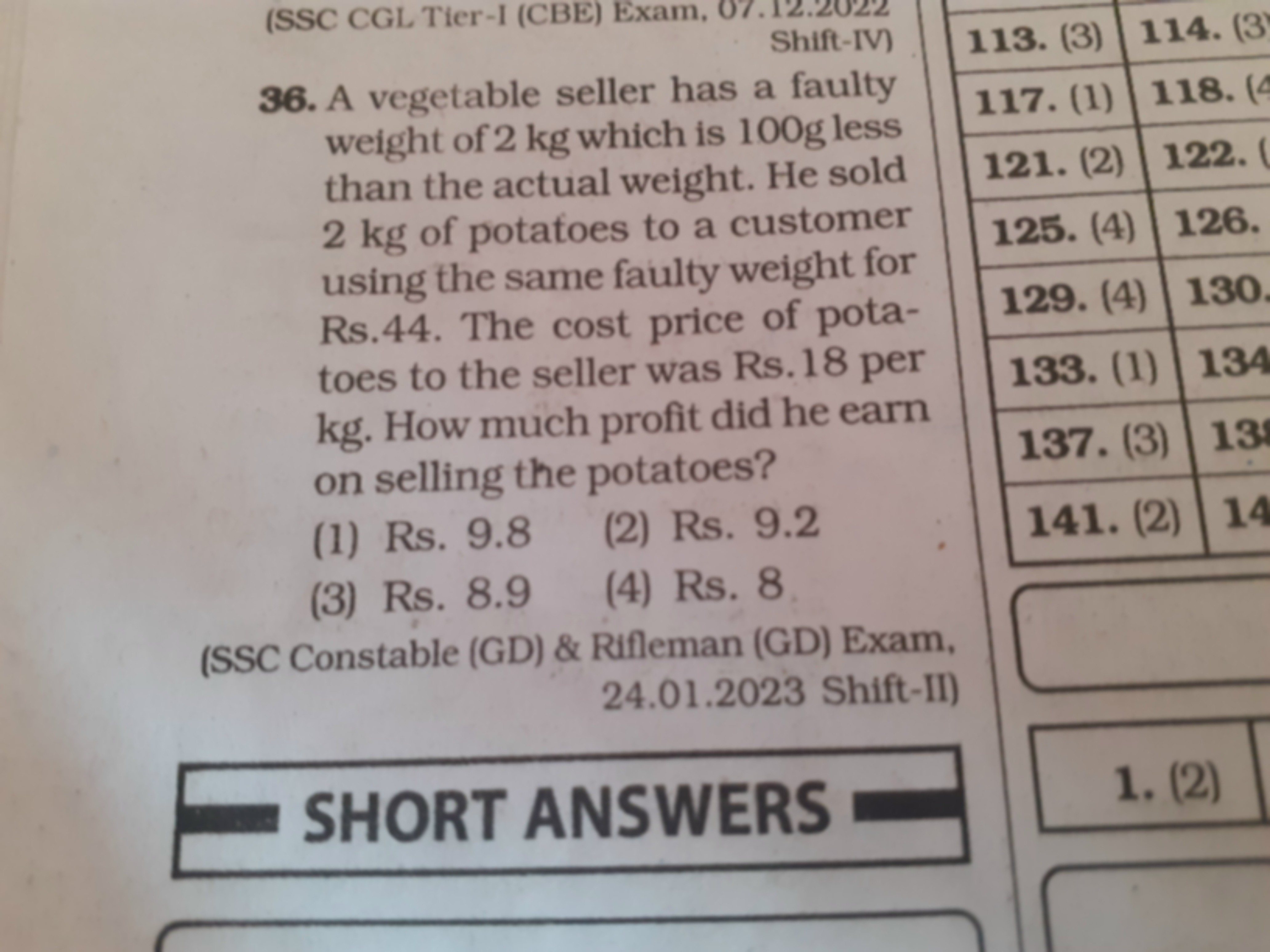 A vegetable seller has a faulty weight of 2 kg which is 100 g less tha