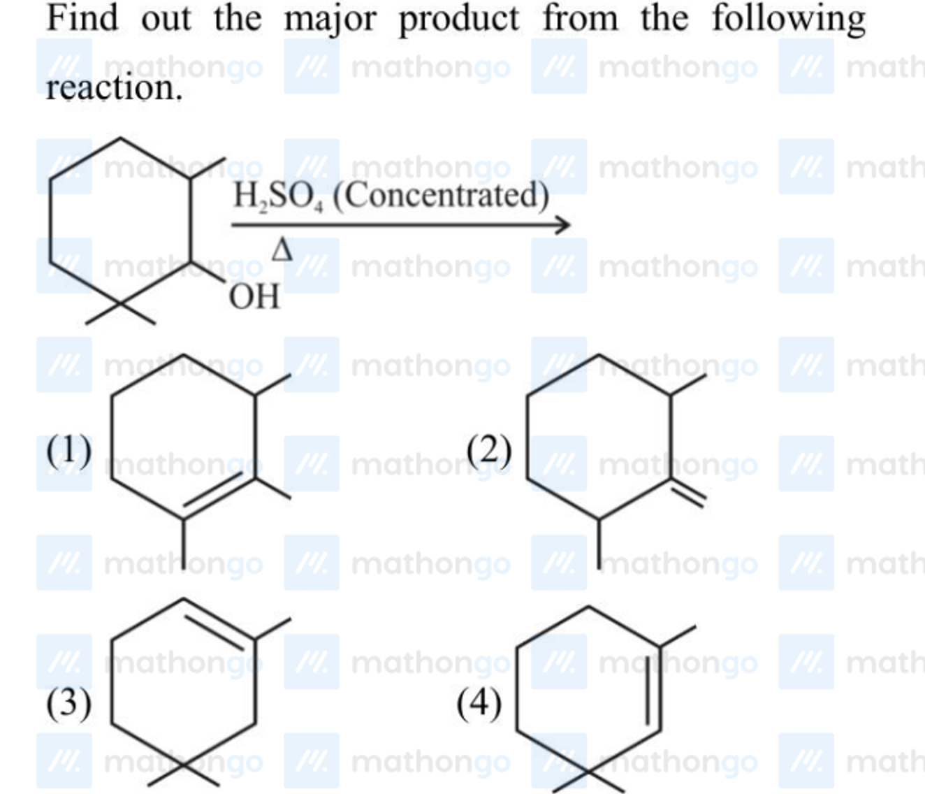 Find out the major product from the following reaction.
CC1CCCC(C)(C)C