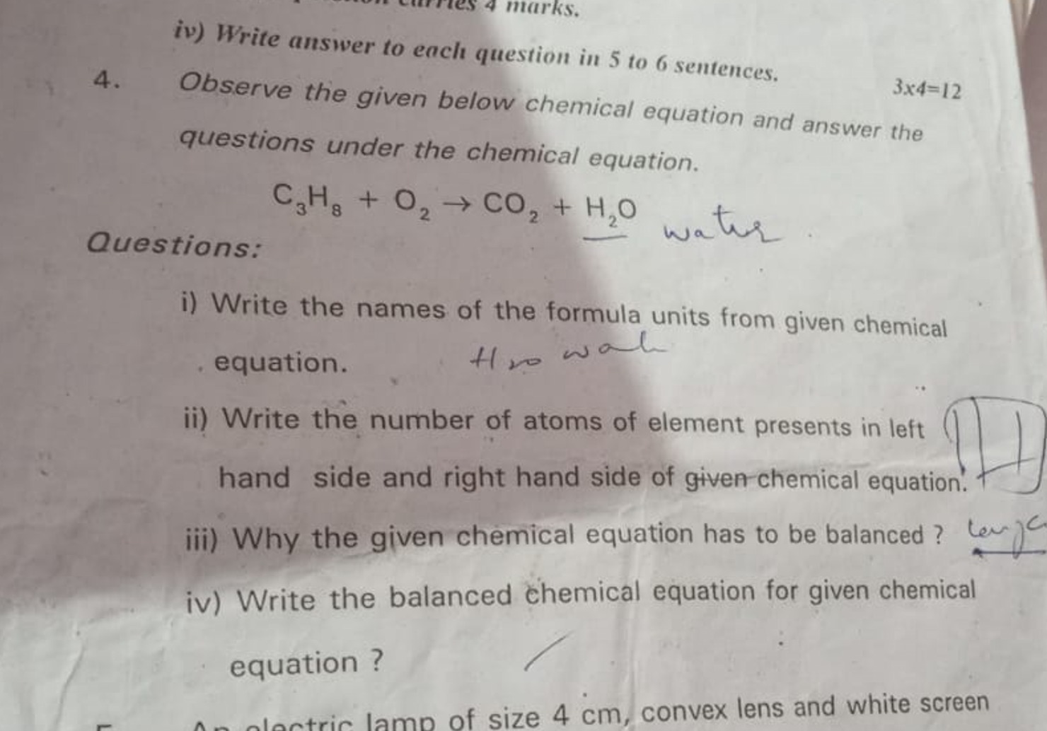 Observe the given below chemical equation and and 3×4=12 questions und