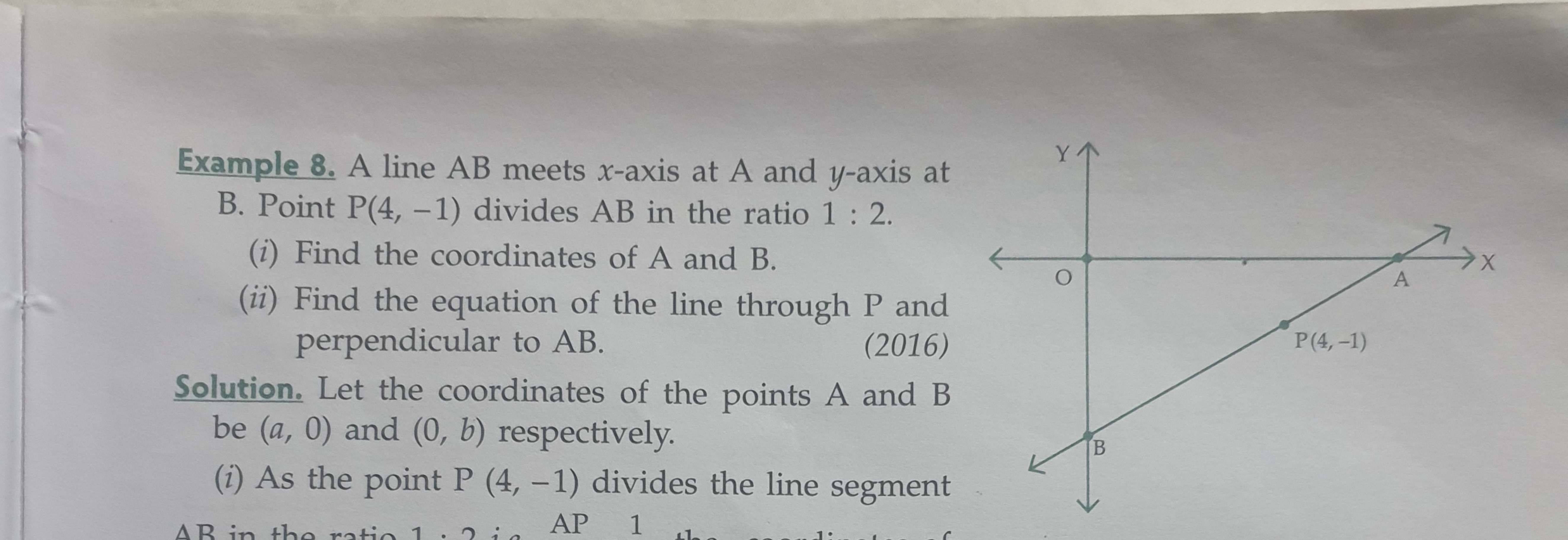 Example 8. A line AB meets x-axis at A and y-axis at B. Point P(4,−1) 