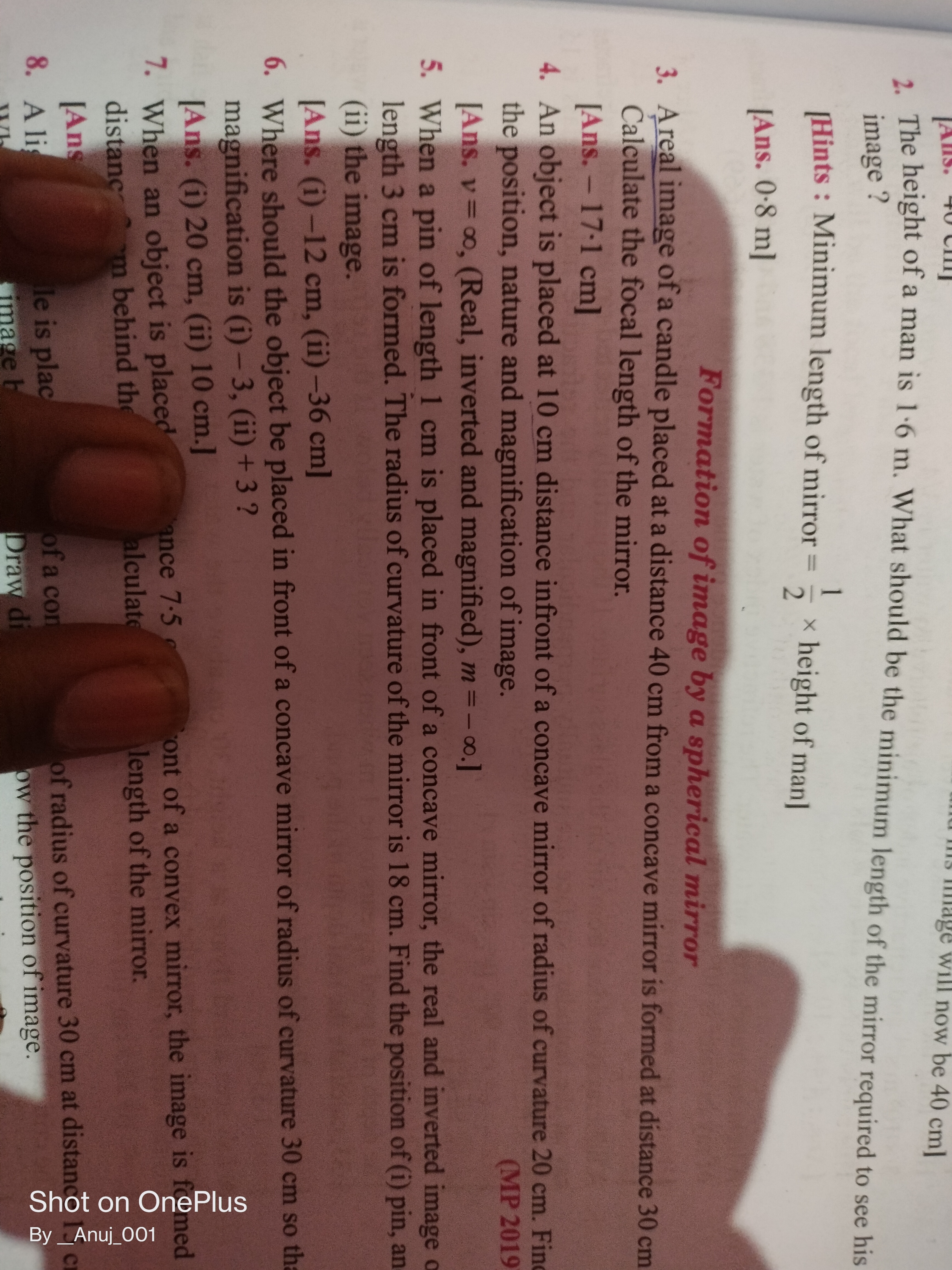 2. The height of a man is 1.6 m. What should be the minimum length of 