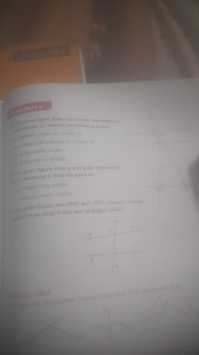 nne given figure, lines I and m are intersected by
P '. Identify the f