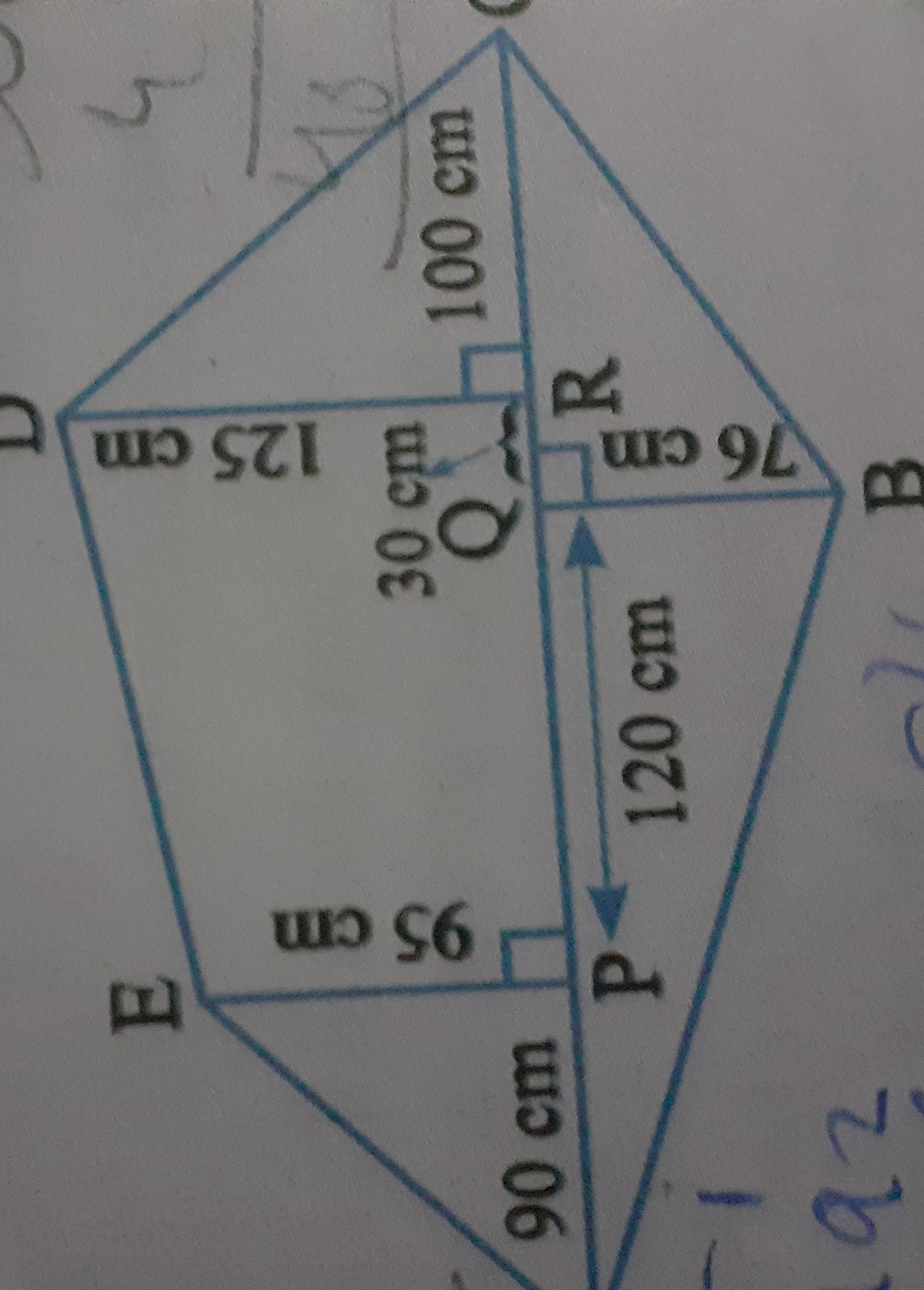 E
90 cm
-1
192
95 cm
P
125 cm
30 cm
Q₁
R
120 cm
76 cm
100 cm