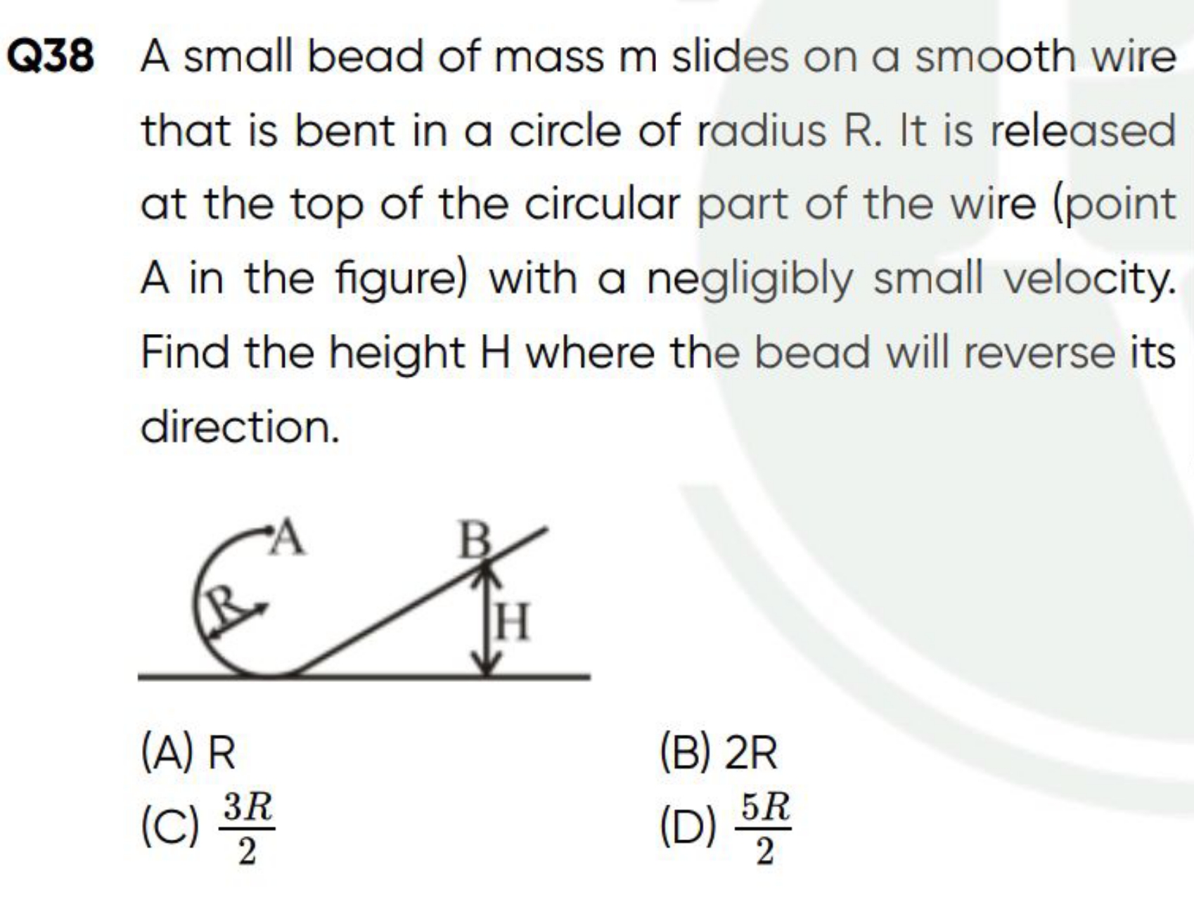 Q38 A small bead of mass m slides on a smooth wire that is bent in a c