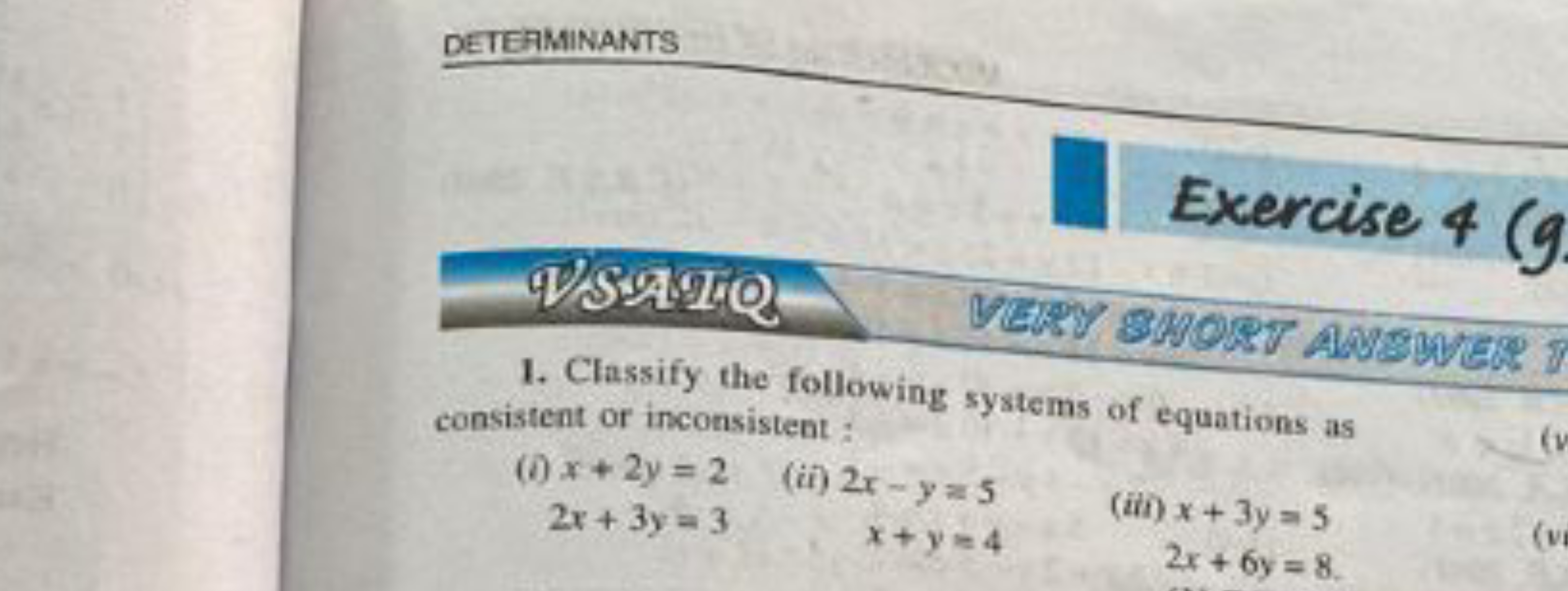 DETEAMINANTS
9) S4igiO

Exercise 4 (g
1. Classify the following system