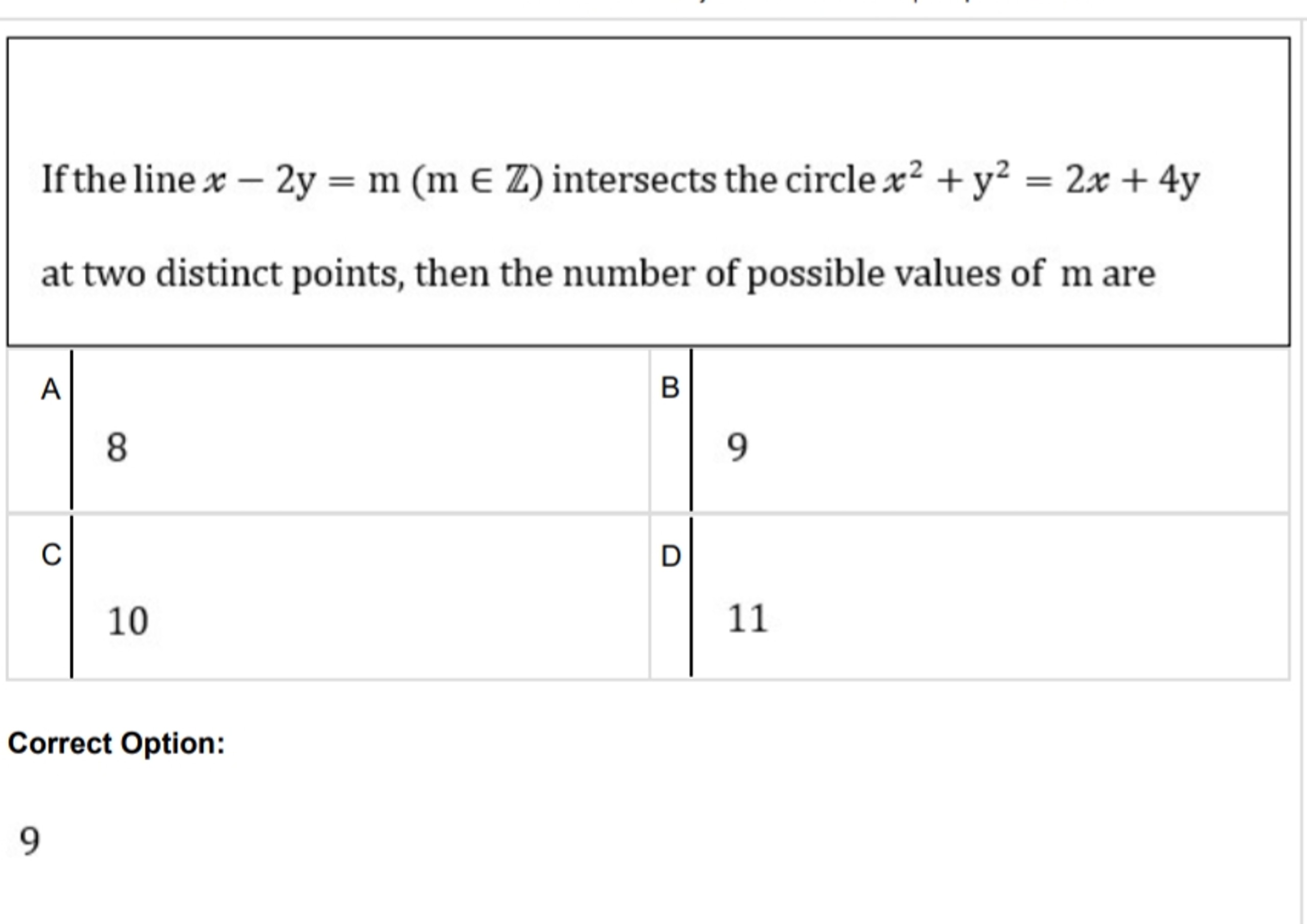 If the line x−2y=m(m∈Z) intersects the circle x2+y2=2x+4y at two disti