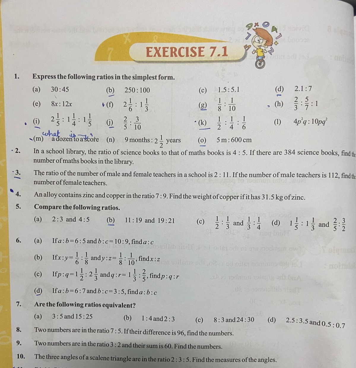 (a) If a:b=6:5 and b:c=10:9, find a:c